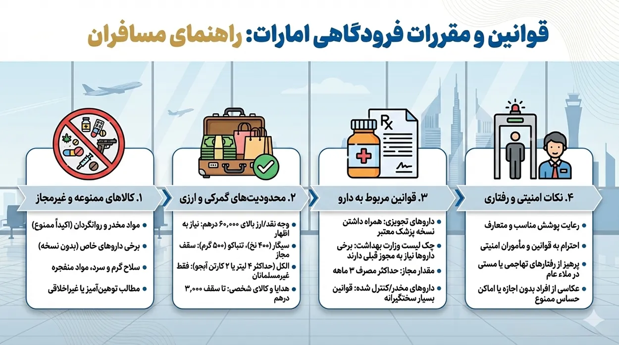 اینفوگرافیک وسایل ممنوعه در فرودگاه دبی