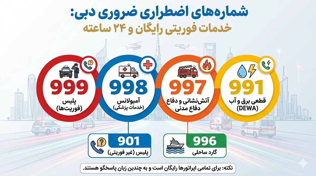 اینفوگرافیک شماره تماس های ضروری در دبی