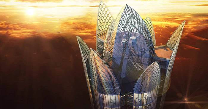 برج العالم با طرح گل کریستالی، پروژه‌ای جاه‌طلبانه در بیزنس‌بی بود که به‌علت بحران مالی ناتمام ماند.